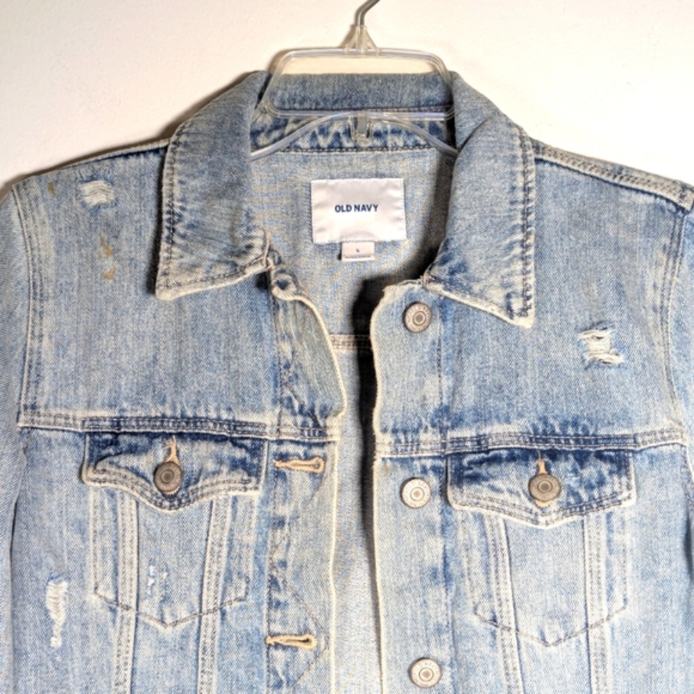 Old Navy Distressed Blue Denim Jacket S - Picture 3 of 4